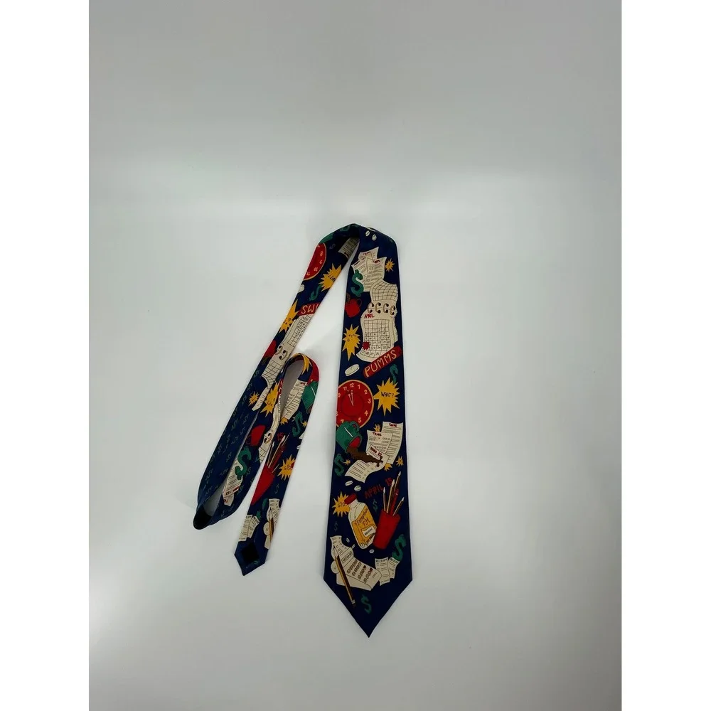 Ties in Disguise Mens Silk Necktie Navy Blue Tax Day Accountant Novelty Print